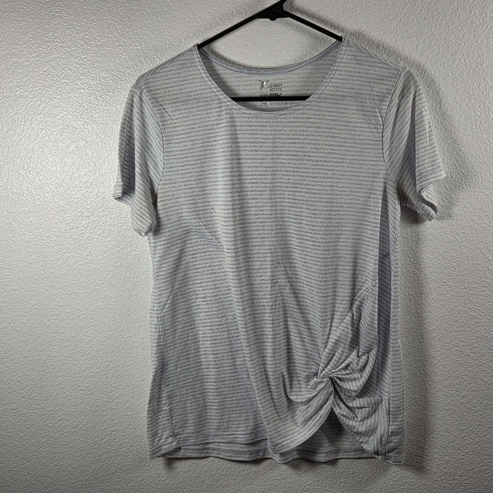 Old Navy Light Gray Striped Knot-Front Tee